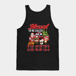 Blessed To Be Called Big Sister Christmas Buffalo Plaid Truck Tank Top